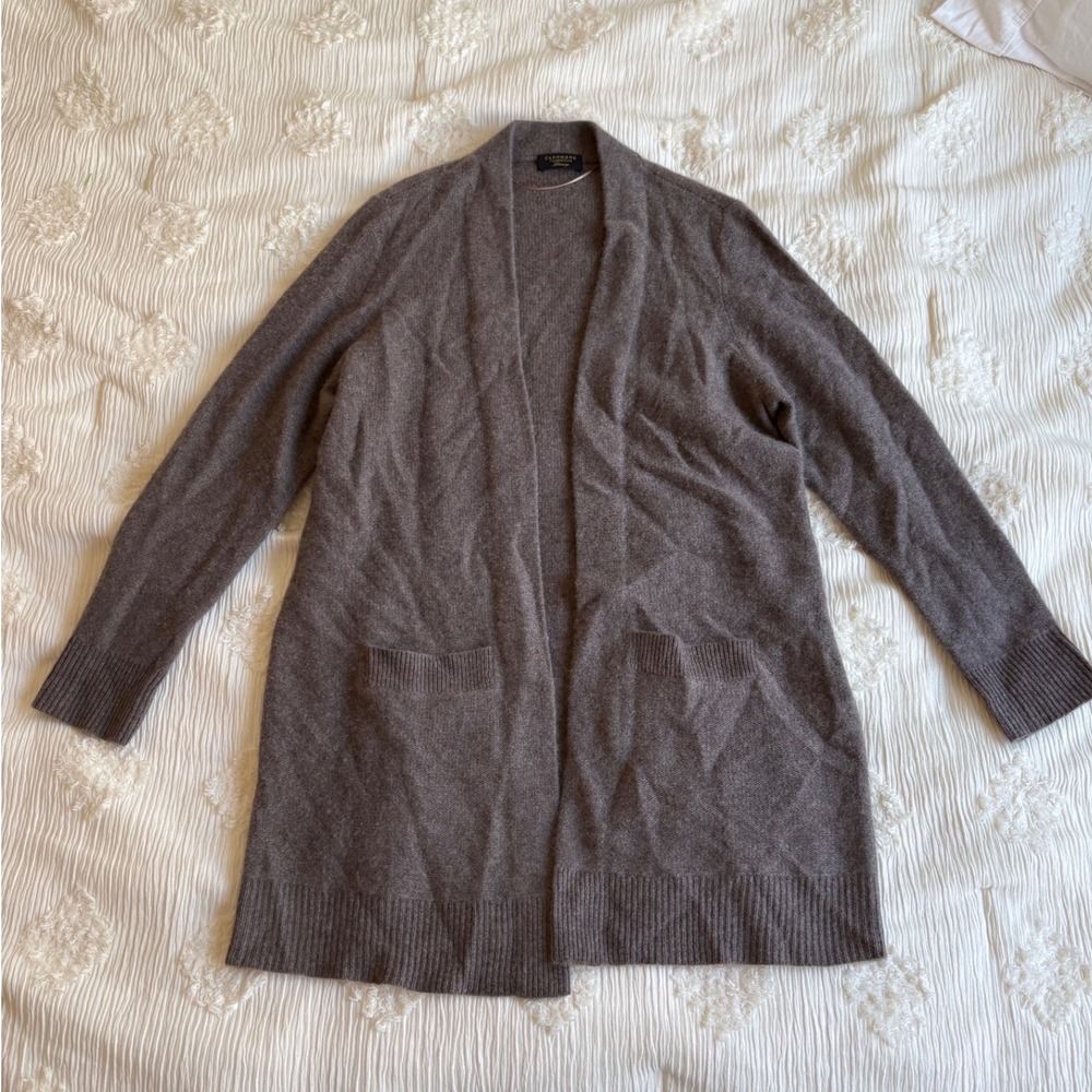 Charter Club 100% Cashmere Longline Open Front Cardigan Brown XL Quiet Luxury